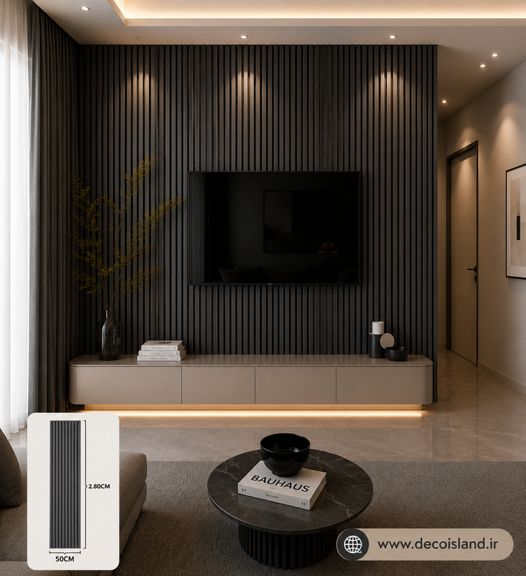 ترمووال mdf آران دکور| رنگ مشکی| عرض 50 سانت | ارتفاع 2.80