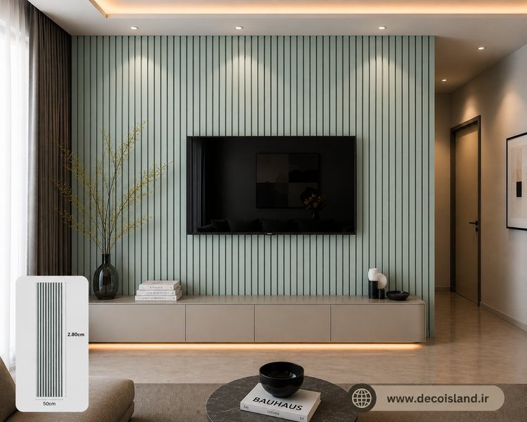 ترمووال mdf آران دکور| رنگ سبز آبی| عرض 50 سانت | ارتفاع 2.80